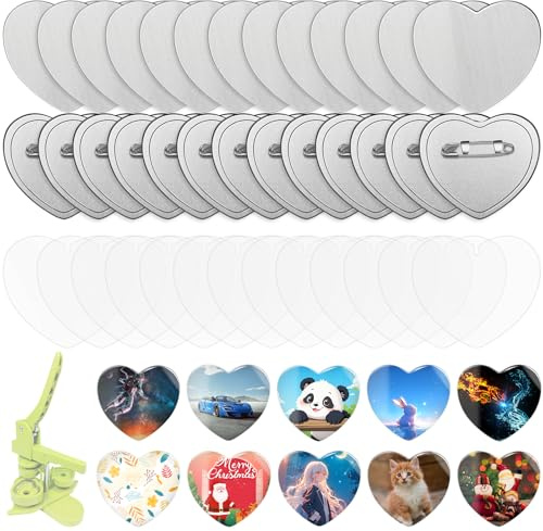 100 Sets herzförmiger Blanko-Knopfmacher, Abzeichen-Anstecknadel-Maschine, Herz-Metallknopfteile für DIY-Handwerk