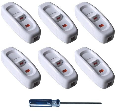GTIWUNG 6 Stück Zwischenschalter Kabelschalter mit LED Kontrollleuchte 250V 10A Schnurschalter Inline-Schalter Kabel-Geräteschalter mit LED-Anzeige Lampenschalter Schnurzwischenschalter Einpolig Weiß