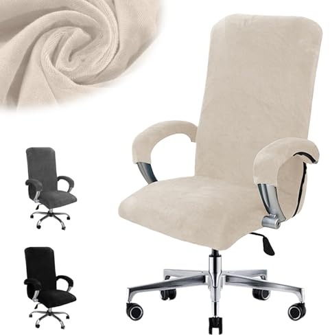 Hengrongshen Fodera per sedia da ufficio, con braccioli, fodera rimovibile, per sedia da ufficio, sedia da computer, sedia girevole (beige, XL)