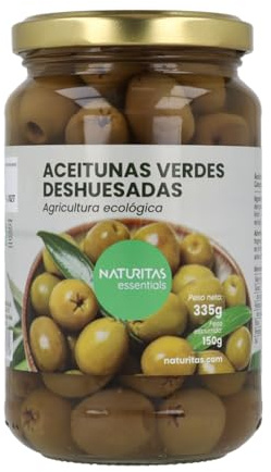 Aceitunas verdes deshuesadas | 335 g | Naturitas Essentials | Variedad manzanilla deshuesada | Origen España conservación natural | Olivas y Encurtidos