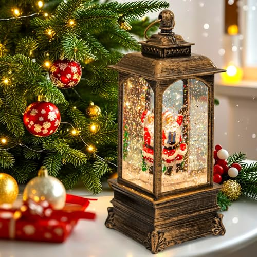 BUOAZR Weihnachts Schneekugel Laterne mit Musik, LED Weihnachtslaterne, USB und batteriebetriebene musikalisch beleuchtete Weihnachtsmann, weihnachtsschneekugel wasserlaterne Heimdekoration