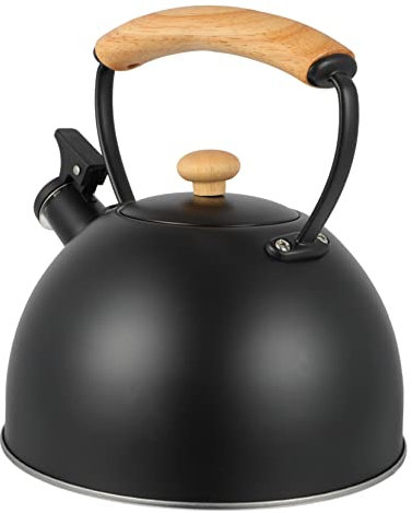 Mobestech Bouilloire Sifflante Portable Pour Maison Bureau à Thé Chauffante Noire Avec Poignée Bois