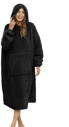 ililmmoe Übergroße Sherpa-Decke mit Kapuze für Damen und Herren, Lange Bequeme Sherpa-Decke, Sweatshirt, zotteliger Pullover, Plüsch, warm, gemütlich, Einheitsgröße