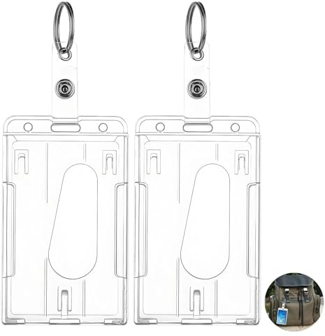 2 Stück ID Kartenhalter mit Schlüsselring, Ausweishülle, Hartplastik Transparent Vertikal Kartenhülle, ID Card Holder Abzeichen Buddy, für Ausweisclip, Kreditkarten