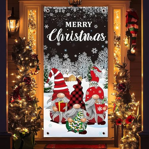 180 x 90 cm Weihnachten Tür Abdeckung Dekoration, Merry Christmas banner | Weihnachtsdeko tür Hängen Banner, Weihnachtgnome tür Abdeckung, Dekoration Banner für Häuser (Rot-Weihnachtgnome)