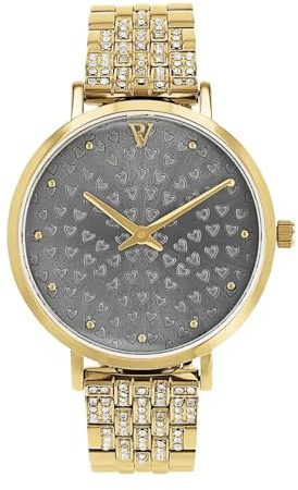 PAUL VALENTINE - Damen Quarz Armbanduhr - Edelstahl - Vergoldet/Golden - mit Zirkonia Stein - Herz Design - PV-W0003