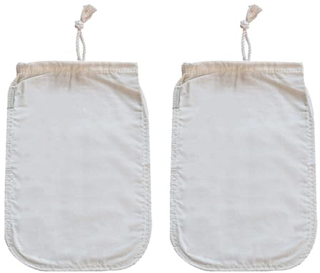 ZSUIQIN 2 Piezas Bolsas de Muselina de Algodón, Bolsas de Te Filtro Te Reutilizables con Cordón, Bolsas de leche para tamizar, para leche de nuez, zumo,elaboración de cerveza casera (22 * 29cm)