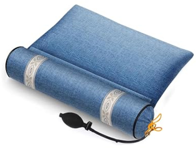 WRJAHCG Almohada de Trigo Sarraceno, Oreiller de cáscaras orgánicas, ortopédica para el Cuello para Dormir, Extraíble y Lavable,[b] Blue