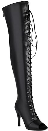 Veelau Meieer Peeptoe Boots Overknee Stiletto Heel High Heels with Lacing & Zip