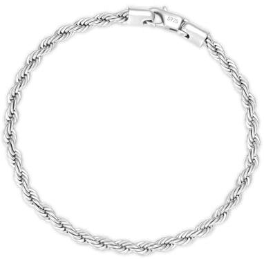 Cheria 925 Sterling Silver Bracelets for Man, 4mm Twist Rope Chain Men’s Bracelets, Men's Jewellery Boyfriend Dad Gifts for Him 21CM