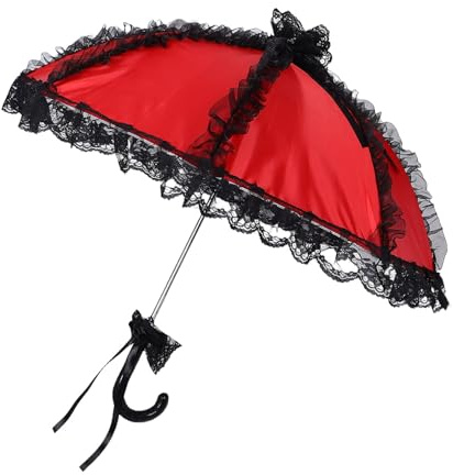 Spitzen Sonnenschirm für Hochzeiten, Roter Brautschirm aus Stoff | Leicht und Tragbar, für Fotografie und Partydekoration, Elegantes Design mit Eisen Elementen