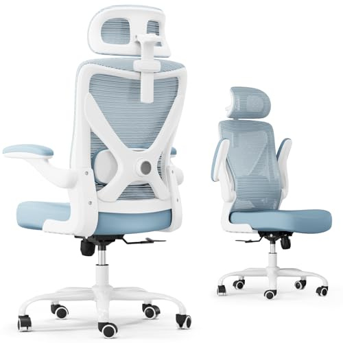 TRALT Bürostuhl - Ergonomischer Bürostuhl mit Verstellbare Lordosenstütze Kopfstütze Office Desk Chair - Gaming Stuhl in X-Form Büro Stuhl - Schreibtischstuhl Computerstuhl 150kg See blau