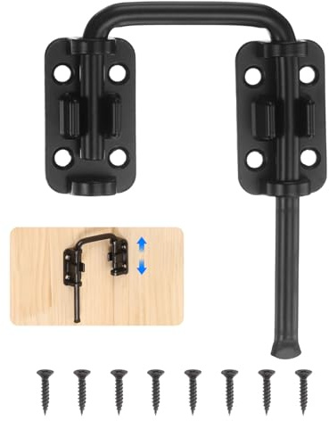 sourcing map Sliding Door Loop Lock Latch, 2.42 Inch Flexible U-Shaped Latch Hook Lock with Screws for Uneven or Warped Doors Window Barn Garden Fence Increase Home Security, Black