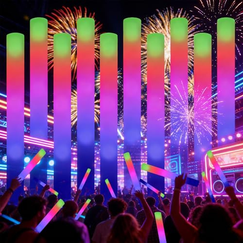 avtctek 12pcs Foam Glow Sticks,Party Favors Supplies,3 Flashing Modes Glow In The Dark Party Supplies, Light Up Foam Sticks for Wendding Raves Camping Outdoor