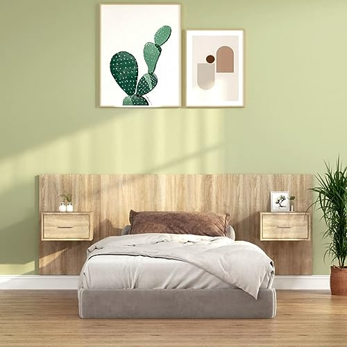 Genérico Cabecero de Cama con mesitas Madera contrachapada Roble Sonoma,Mobiliario,Camas y Accesorios,Cabeceros y pies de cama-3115678