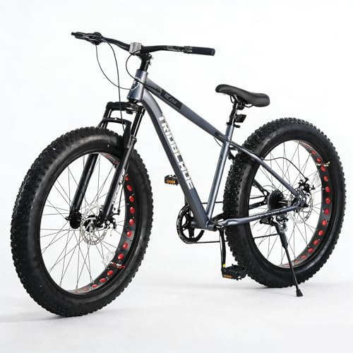 TRIOBLADE 26 Fat Tire Mountain Bike for Adults 7 Speed Snow Bike All-Terrain Full Suspension Mountain Bicycle with Dual Disc Brake 17 Inch Frame Bicycle for Men Women (Grey)