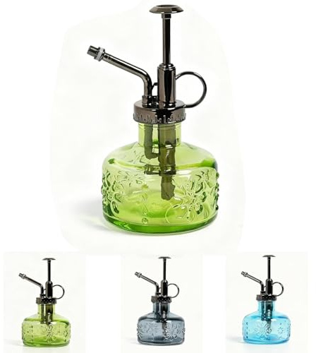 Pvieked 180ml Vintage Glass Plant Mister, Decorative Watering Can Spray Bottle with Fine Mist Top Pump for Succulents, Houseplants, Herbs & Terrariums, Indoor/Outdoor Use (Green)