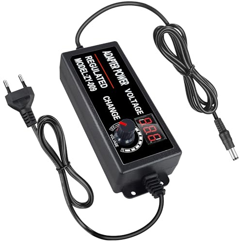 Fuente de Alimentación Regulable 3-24V 2A 48W, Adaptador de Corriente Ajustable con Pantalla LED, Regulador de Voltaje para LED, Motor, Impresora 3D