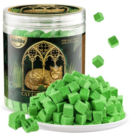 Friandises Naturelles à l'herbe à Chat - 120g de Granulés de Blé pour Chats d'Intérieur - Contrôle des Boules de Poils & Santé Digestive - Jouets à Mâcher Savoureux pour Un Plaisir Feline