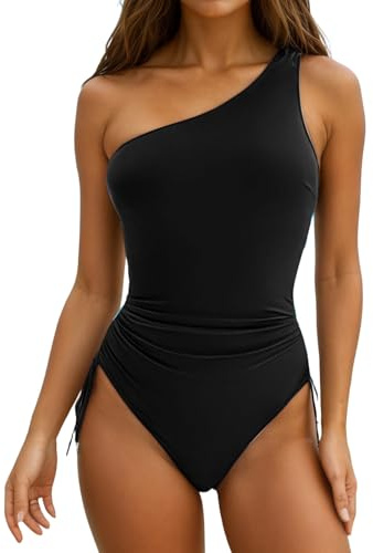 Bañador Mujer Monokini Lateral cordón Ajustable, Verano Traje de baño Reductor Fruncido Bikini un Hombro Suave elástico Ligero Secado rápido Playa Piscina Fiesta
