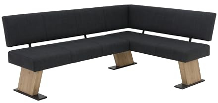 Hela Tische, Eckbank Sitzbank Lyon, Langer Schenkel Links, Bezug Materialmix, Komfortsitz Federkorb, Wangenfüße Artisan Eiche, 340kg belastbar