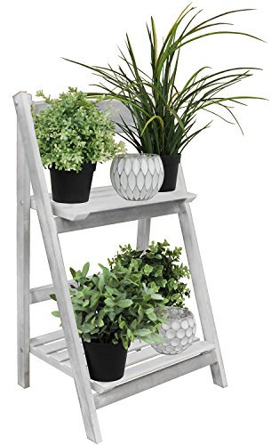 Holz Blumenetagere mit 2 Ebenen 32x41x67cm Altweiß Blumentreppe Gartenregal Blumenbank Blumenständer