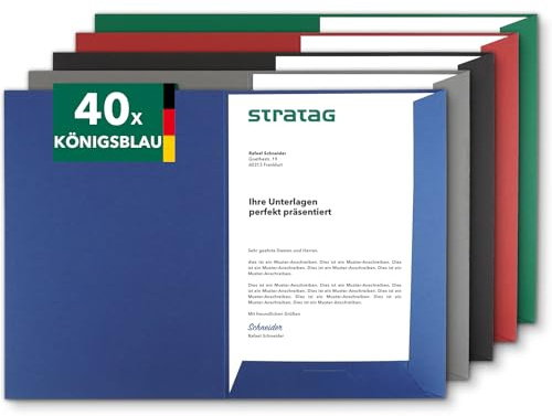Präsentationsmappe A4 Königsblau (40 Stück) - sehr stabiler 350 g/m² Naturkarton - Dokumentenmappe A4 direkt vom Hersteller STRATAG - Urkundenmappe für Angebote, Exposés, Projekte & Geschäftsberichte