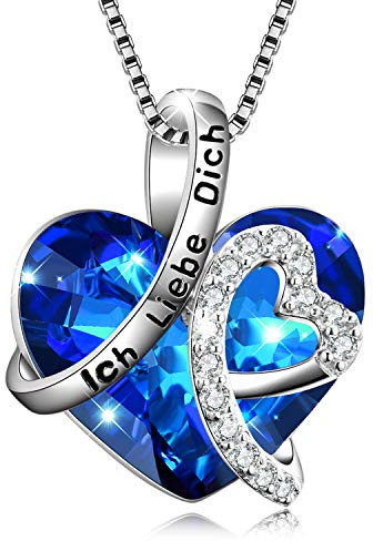 AOBOCO Kette Herz Damen Sterling Silber Ich Liebe Dich für immer Halskette, Hochzeitstag Geburtstagsgeschenk für Frauen Mama Freundin Sie