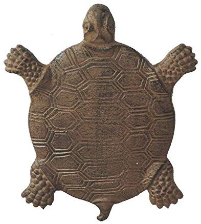 L'Héritier Du Temps Pas Japonais Motif Tortue Décoration de Jardin en Fonte Patinée Marron 2x25,50x31cm