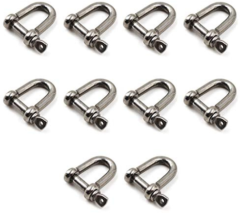M6 D Ring Shackle Boat Anchor Shackle 304 Stainless Steel Chain Shackle Screw Pin D Shackle Pack of 10