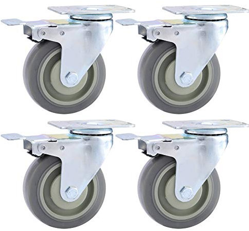 4 Möbel Schwerlastrollen Industrieller Transport Gummirollen Mit Bremse 75 mm / 100 mm / 125 mm Universal Lenkrollen 480 kg Leise Doppellager Plattenrollen
