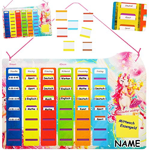 alles-meine.de GmbH universaler - Steck - Stundenplan/Wochenplaner/Memoboard - magisches Einhorn & Fee - incl. Name - mit 77 Stück beschreibbare Tafeln - Klipp + Klar - austa..