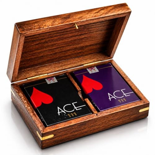 Einzigartige Geburtstagsgeschenkideen Handgefertigte klassische hölzerne Spielkartenhalter Deck Box Aufbewahrungskoffer Organizer Mit 2 Sätzen Premium-Qualität 'Ace' Spielkarten Jubiläum