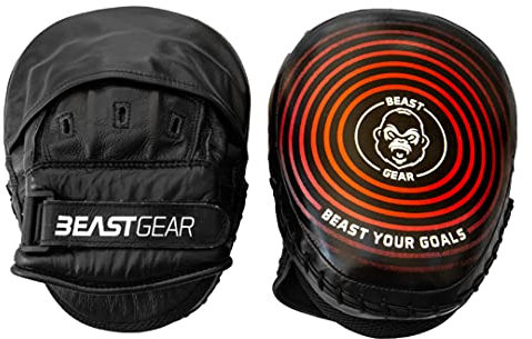 Beast Gear Box-Pads - echtes Rindsleder Mitts für Hook & Jab - Curved Design mit Handgelenkstütze & Verstellbarer Gurt für MMA, Kickboxen & Muay Thai - Sparring Equipment