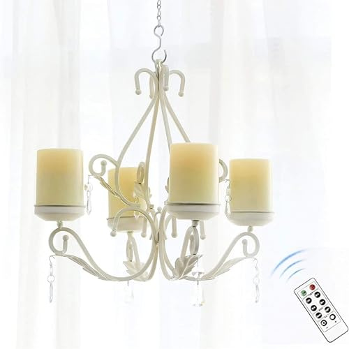 Flameless Candles Chandelier 4-Light Waterproof Crystal Metal Wall Sconces Modern Farmhouse Table Lamp with Remote Control and Timer for Indoor or Outdoor Gazebo Patio Bedroom Hallway Bar Kitchen