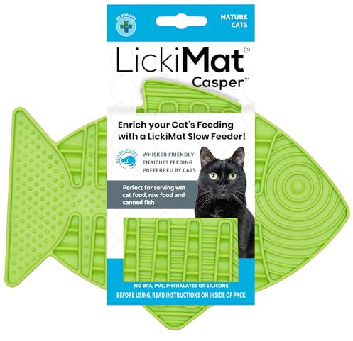 LickiMat Casper, Fish-Shaped Cat Slow Feeders for Feline Boredom and Anxiety Reduction; Perfect for Food, Treats and Anxiety Reduction, Green