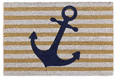 Relaxdays Fußmatte Kokos, 40x60 cm, Kokosmatte mit Anker-Motiv, Rutschfester Schuhabtreter, innen & außen, Mehrfarbig, 1 Stück