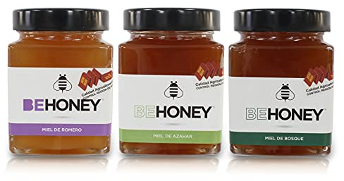 BeHoney - 1,2 kg Miel Natural - Pack 3 sabores: Miel Romero + Azahar + Bosque - 100% Natural - Origen España
