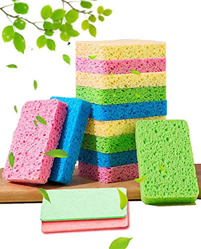METUUTER 12-Count Kitchen Sponges- Compressed Cellulose Sponges Non-Scratch Natural Dish Sponge for Kitchen Bathroom Cars, Funny Cut-Outs DIY for Kids-Absorb Water Before Use