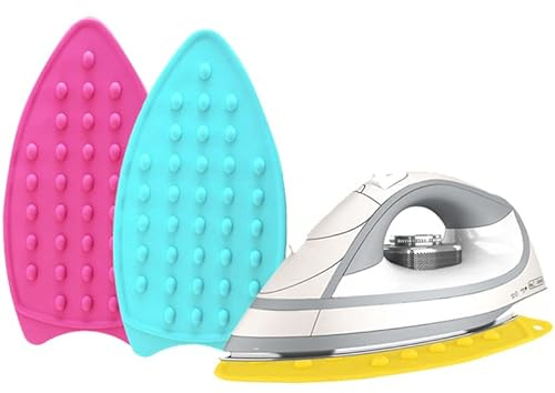 2Pack Silicone Iron Rest Pad, Thicker Series Hot Resistant Mat for Ironing Board, Easy to Use with Wall Hole and Multicolor for Home (Pink+Mint Green)