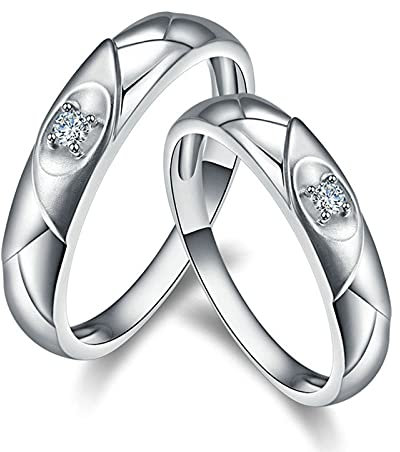 Daesar Trauring Damen Herren Ringe 750 Weißgold, Bandringe mit 0.06ct Diamant Verlobungsring und Ehering mit Wunschgröße