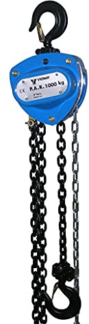 Vicinay Polipasto de alta resistencia 1000 kg. Polipasto manual de cadena PAK capacidad de 1000 kg con 1 Ramal. Cadena de elevación 6, 3X19 MM. Ganchos de gran resistencia, cabrestante de elevación.
