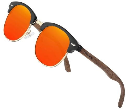 KINGSEVEN Holz Halbrandlose Polarisierte Sonnenbrille Herren & Damen Brillen Klassisches Retro Vintage Design N5516