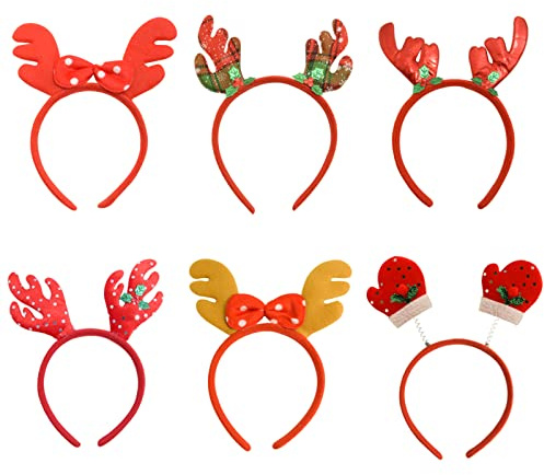 LAPONO 6* Weihnachtskopfbedeckung Weihnachts Kopfschmuck Weihnachten Stirnbänder Weihnachts-Haarreifen Weihnachtsfeier Kopfschmuck Weihnachten Haarband Weihnachtsschmuck Haarschmuck Kinder Erwachsene