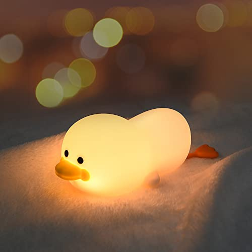 Vicloon Dimmbar Silikon Kinderzimmer Nachtlicht, Duck Kawaii Silikon Stilllicht Kinder Nachtlicht, Niedliches Nachtlichts Wiederaufladbar mit 7 Farben und Timer, Tragbare Taschenlampe