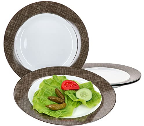 Ritzenhoff & Breker Brazil Braun 4er Set Speiseteller I Ø 27 cm I 4 Personen I Essteller, große Platte, Beilagenteller I Porzellan-Geschirr mit Gittermuster I braune Webstruktur