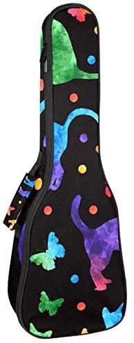 Ukulele väska Colorfuo katt med fjärilar polkaprickar ukulele fodral för sopran tenor konsert 23 tum 10 mm tjock mjuk vadderad justerbara remmar spelväska