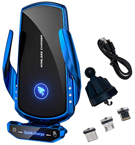 Wireless Car Charger Mount Automotive Electric Induction 15W Fast Charging Auto Clamping Car Phone Holder Mount Wireless Charging Mount Air Vent Phone Holde Compatible with All Android (Blue)