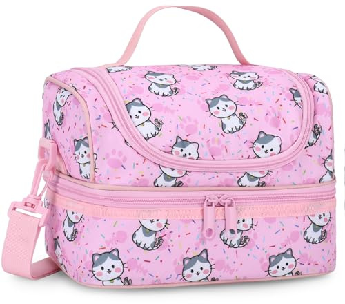 Kasgo Bolsa Almuerzo Infantil, Bolsa Termica Porta Alimentos para Niños Niñas Bolsa Comida 6.5L Bolsa Merienda con Desmontable Ajustable Correa de Hombro para Escuela Camping Picnic Viaje, Rosa Claro