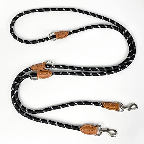Trhillsbrad Guinzaglio per cani 3m x 14mm, guinzaglio regolabile per cani di taglia medio grande, guinzaglio doppio multifunzionale, robusto, nero.